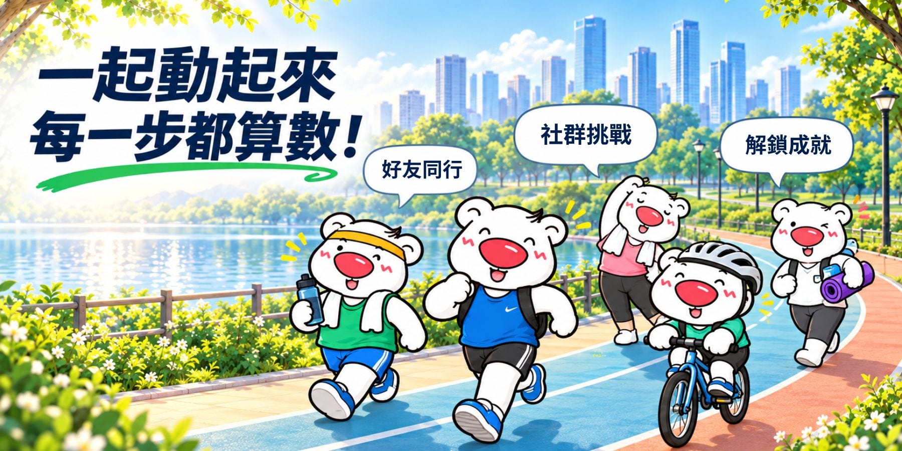 JoiiSports 使用者在社區公園展示健康運動 App 功能，一起動起來，每一步都算數